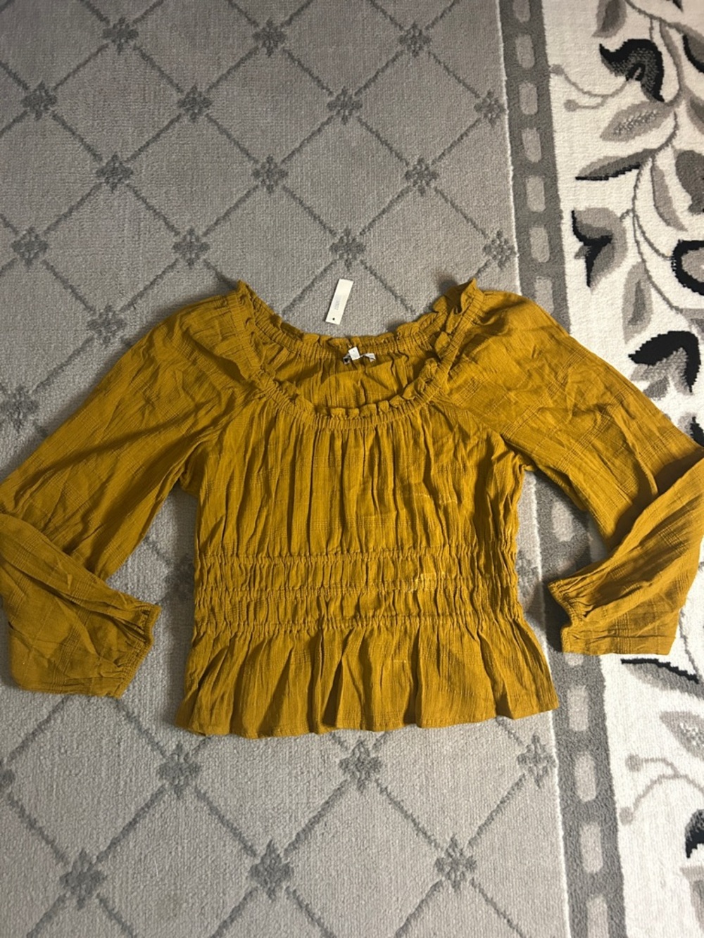 Madewell Sophia Mustard Yellow Smocked Peasant Top